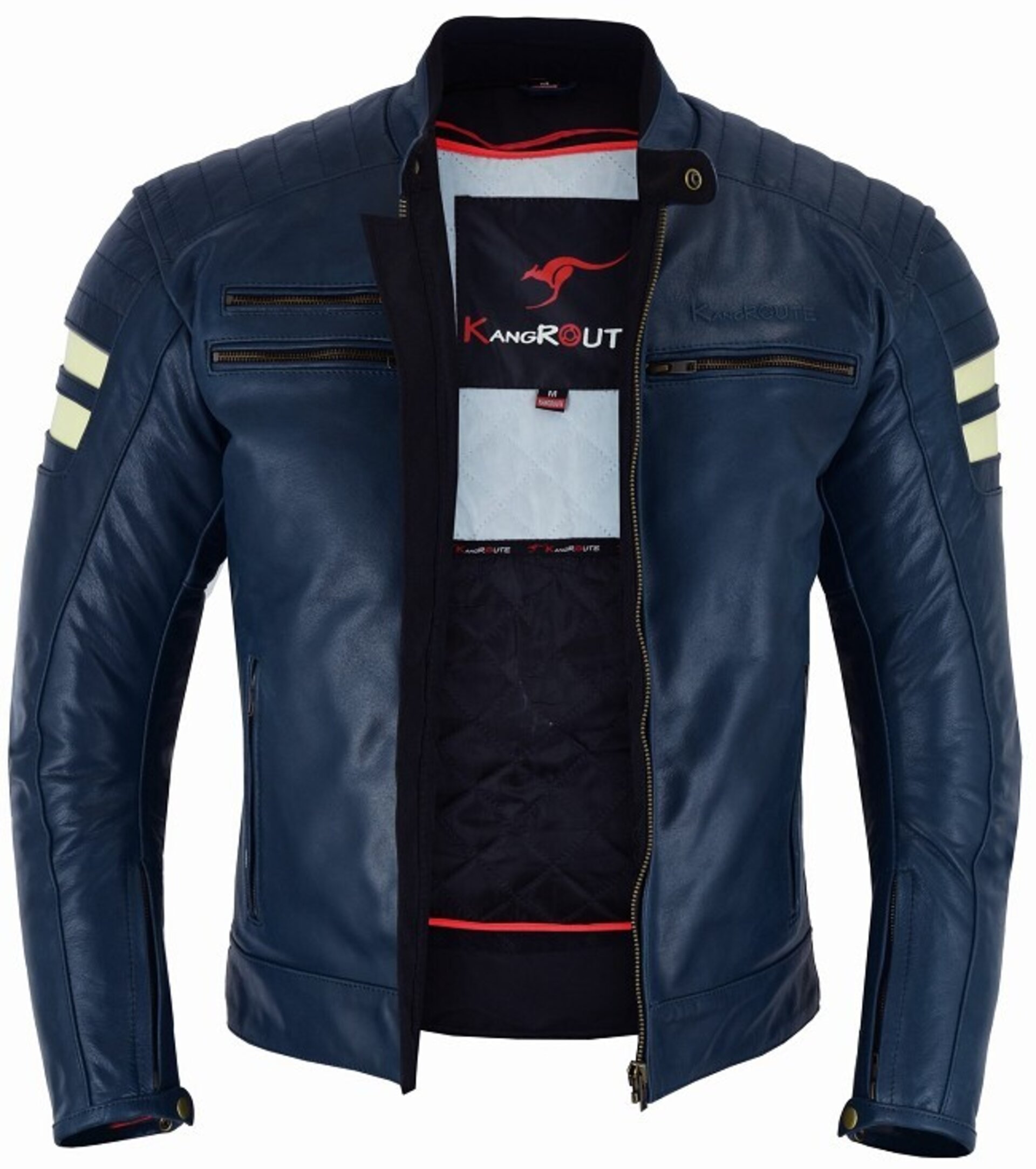 CHAQUETA DE MOTO EN CUERO ESTILO VINTAGE HADES AZUL - 4