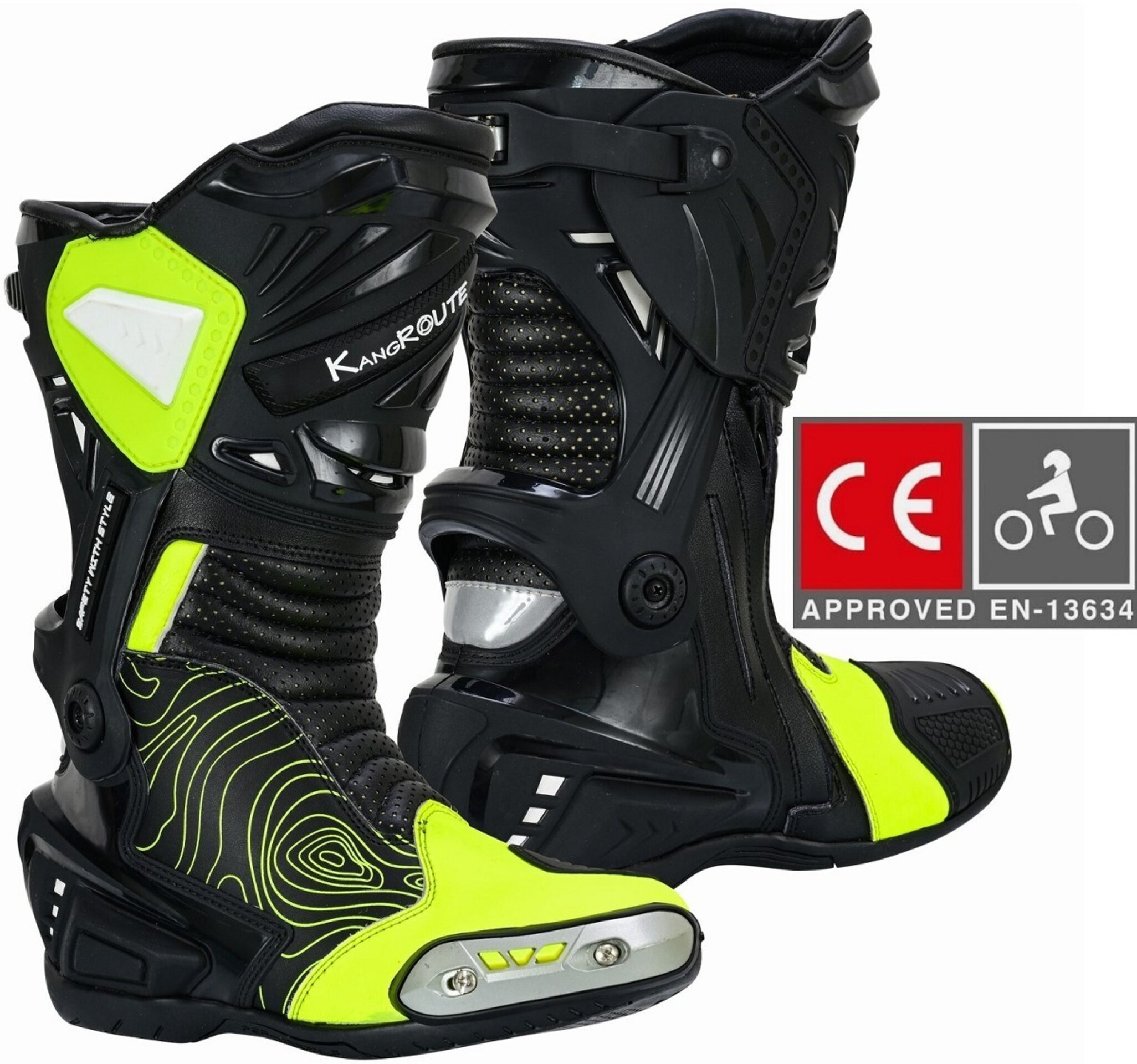 BOTAS DE MOTO DEPORTIVAS ASSEN RACE NEGRO AMARILLO FLUOR - 1