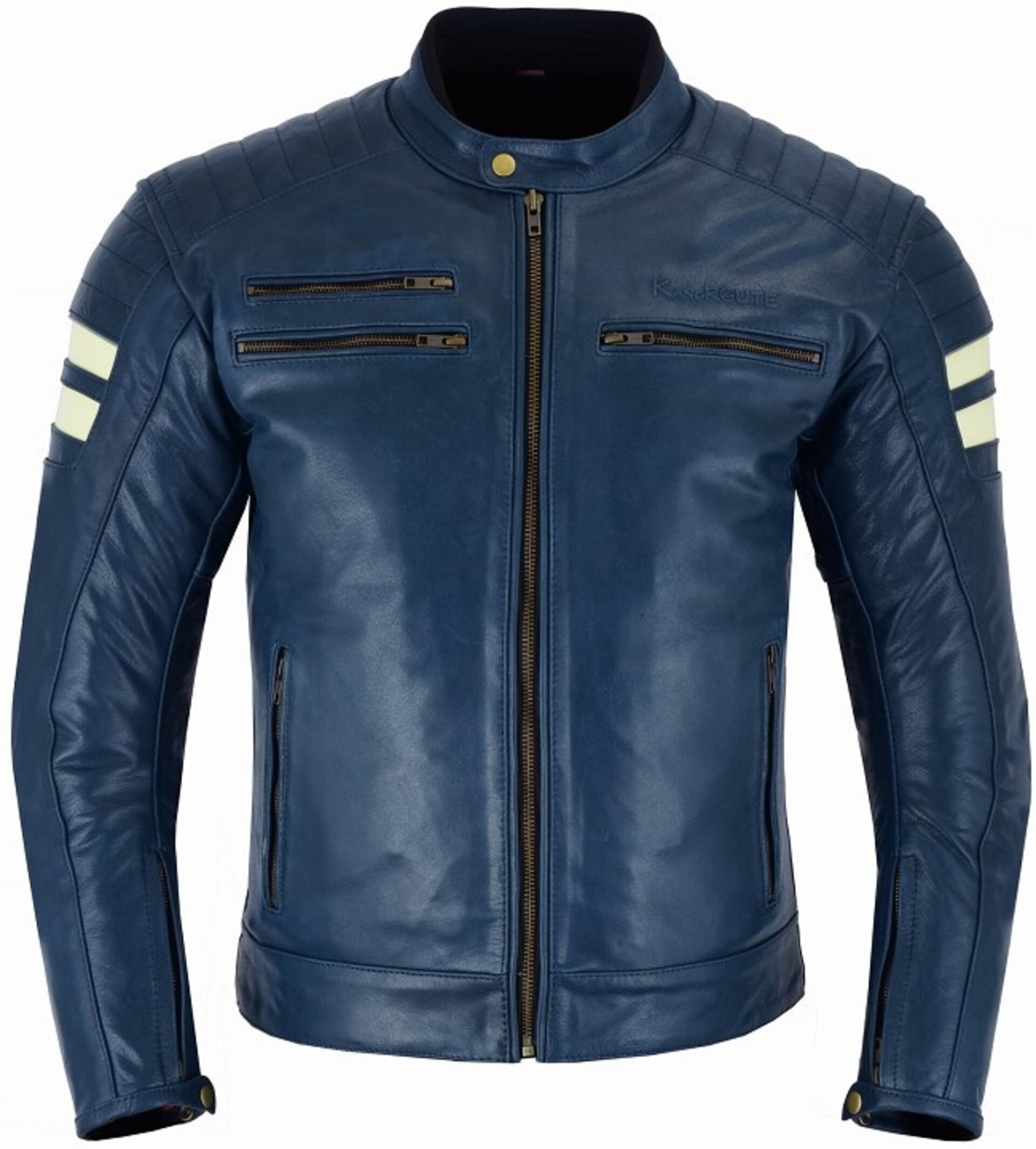 CHAQUETA DE MOTO EN CUERO ESTILO VINTAGE HADES AZUL - 2